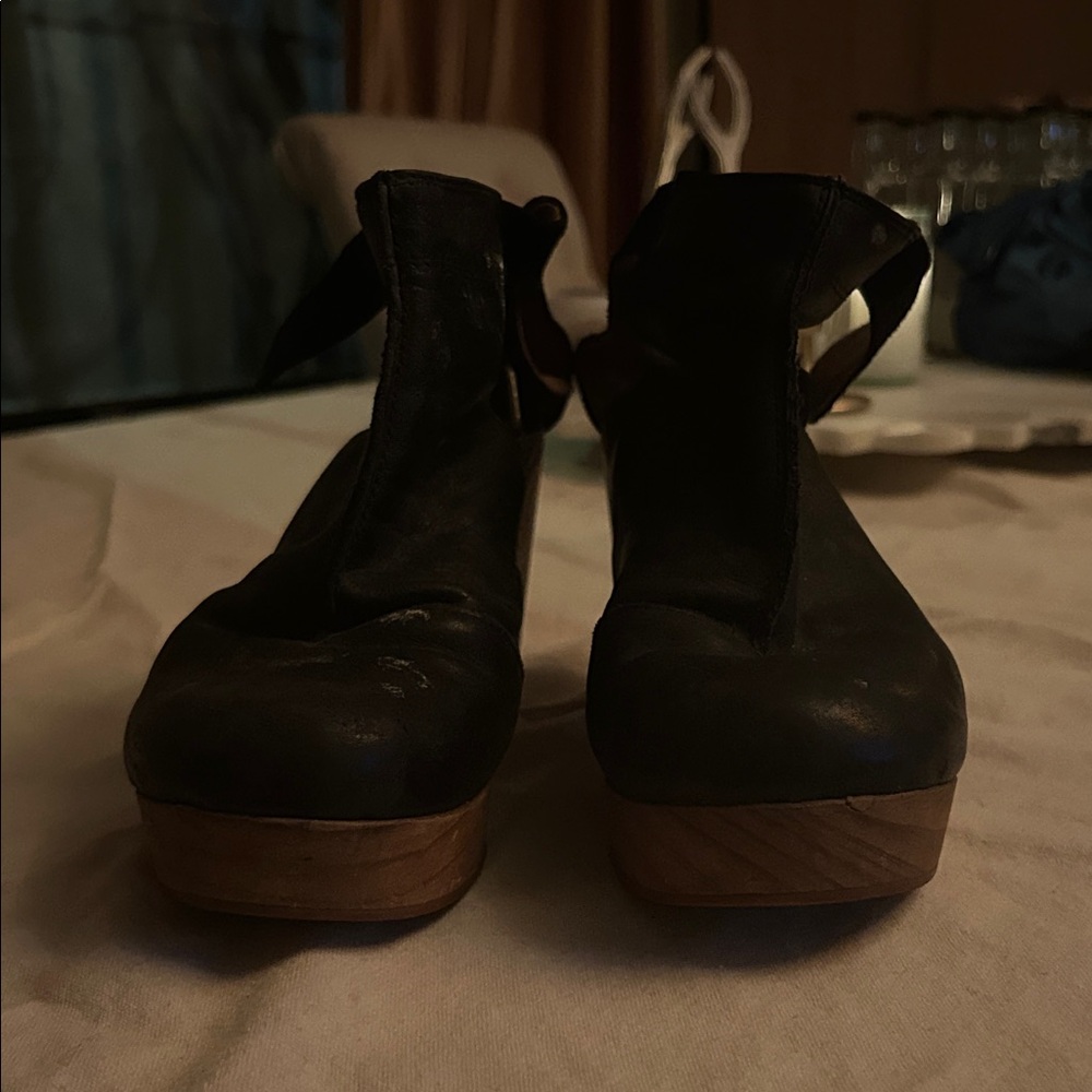 Free People Black Ankle Boots with Wooden Sole